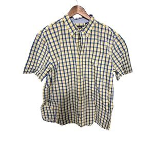 Chaps Button Down Shirt Mens XXL Yellow Blue Plaid Short Sleeve Easy Care Spring